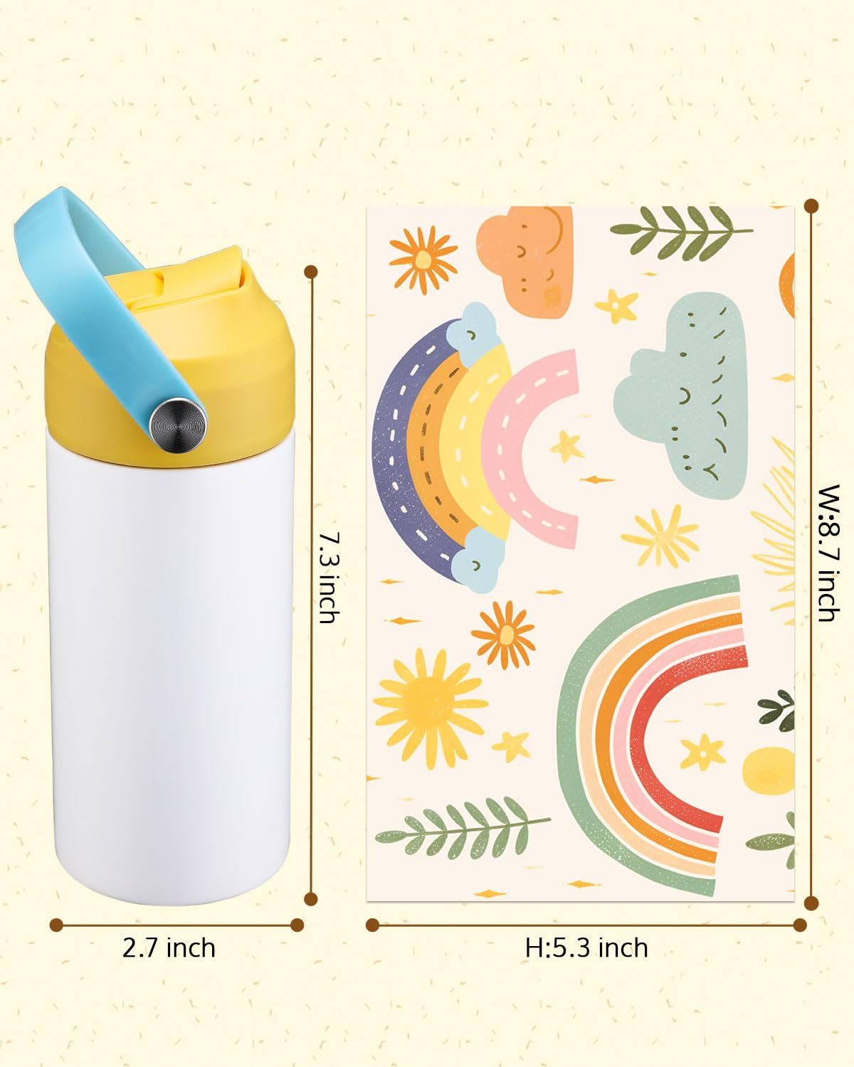 OFFNOVA 12oz Kids Sublimation Tumbler, 4 Pack Stainless Steel Sippy Cup Blank, Vacuum Insulated Water Bottle with Leak-Proof Straw Lid