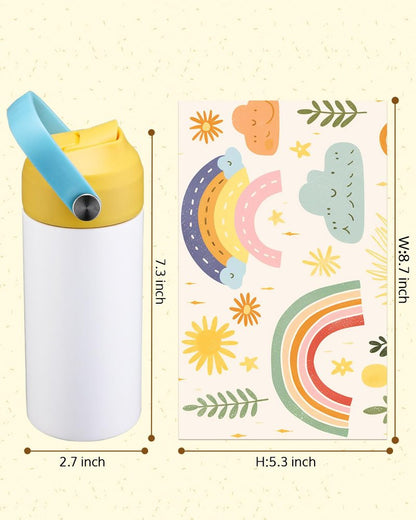 OFFNOVA 12oz Kids Sublimation Tumbler, 8 Pack Stainless Steel Sippy Cup Blank, Vacuum Insulated Water Bottle with Leak-Proof Straw Lid