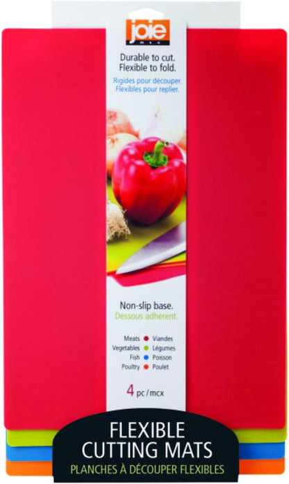 Joie Flexible Cutting Mats, Color Coded, Non-Slip Base, Minimal Kitchen Accessory, Easy Food Disposal