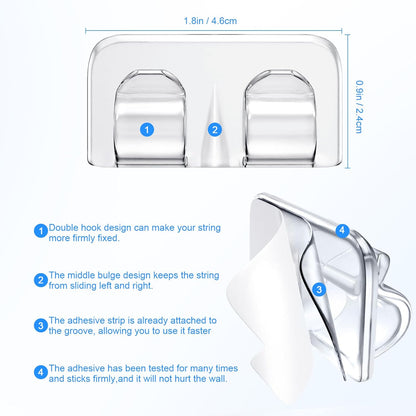 26Pcs Hetyue Hooks for Outdoor String Lights Clips: Heavy Duty Light Hook with Waterproof Adhesive Strips - Outside