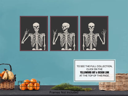 Skeleton Wall Art & Decor 11x14 - Halloween Wall Art - Goth Home Decor - Gothic Room Decoration, Pagan Gifts - Funny Skull Artwork, Bedroom Dorm Man cave - Men Boys Teens - Witchy Picture Poster Print