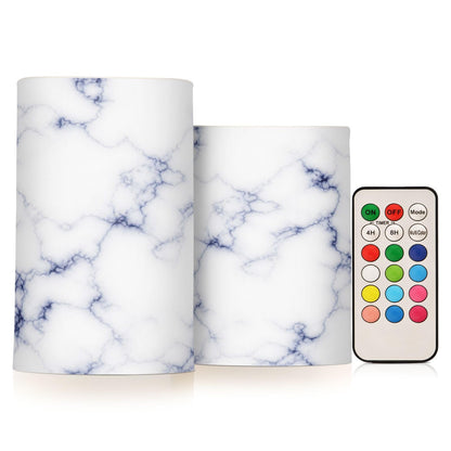 KGLDSNM Navy Marble Pattern LED Flameless Flickering Candle with Remote Timer Battery Operated for Indoor Outdoor Party Holiday Home Decor 2 Pack