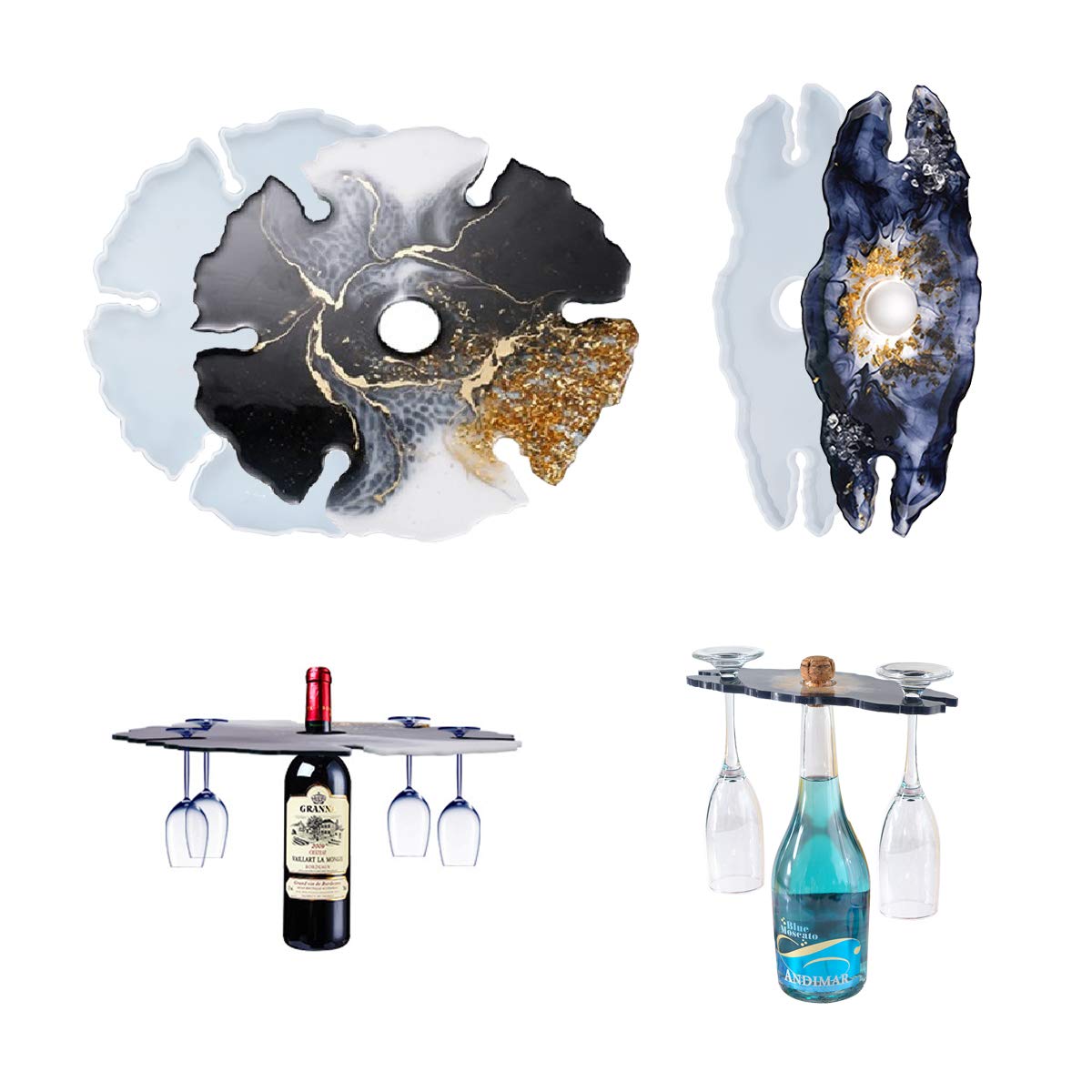 HURIANIC Silicone Resin Molds for Wine Glasses Holders Casting, Epoxy Moulds for Making Irregular Wine Rack on Bottle and Caddy, DIY Craft and Home Decoration