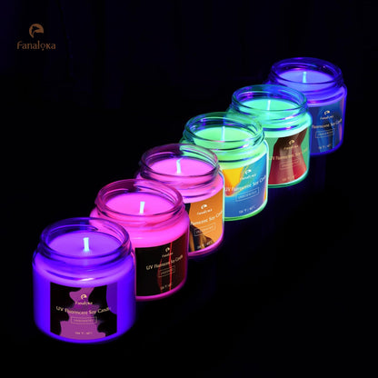 UV Fluorescent Soy Wax Low Temperature Candles, Low Heat Body Safe Candle for Night Party, Unscented, 104 °F, 5 oz (Green)