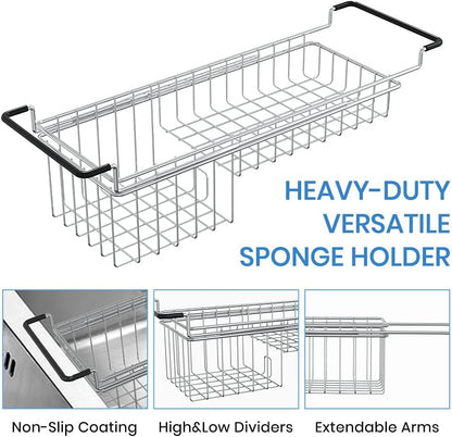 13.8" 20.8", TreeLen Over The Kitchen Sink Caddy Sponge Holder Organizer Drying Rack Expandable for Sponge Brush Soap