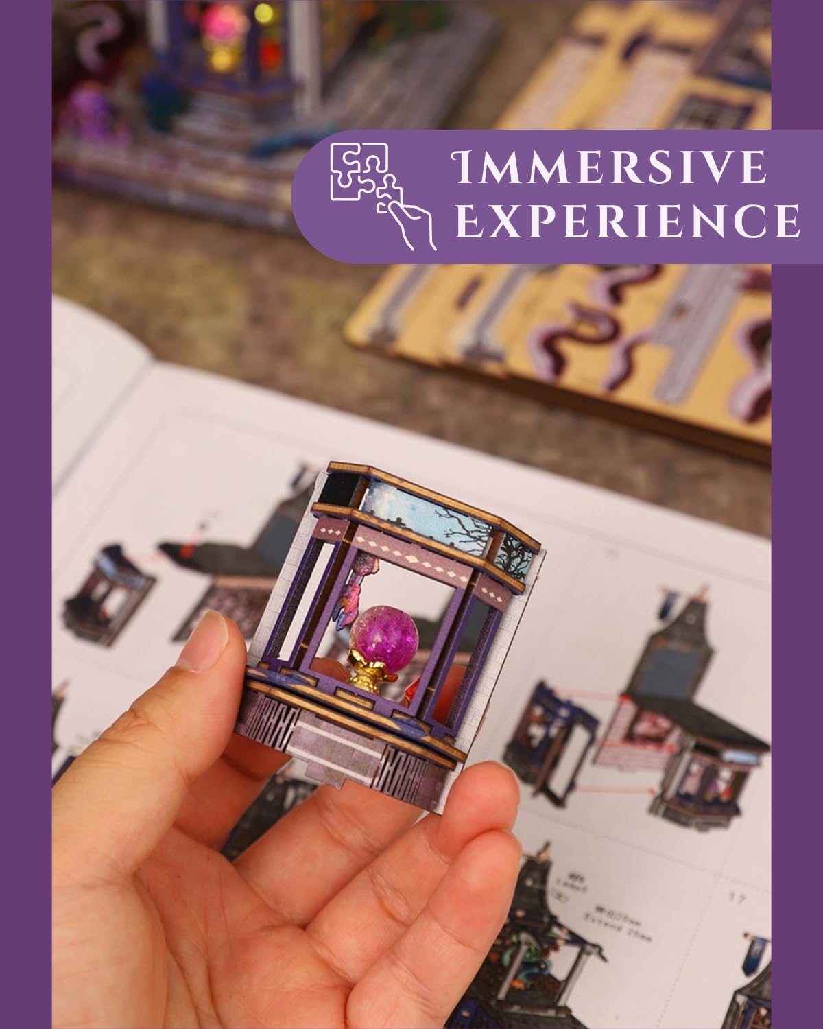 Jorivel Mystic Gateway DIY Miniature House Kit with LED Light – Magic Store Dollhouse Craft Kit – 3D Wooden Puzzles Tiny House Book Nook Halloween Birthday for Adults