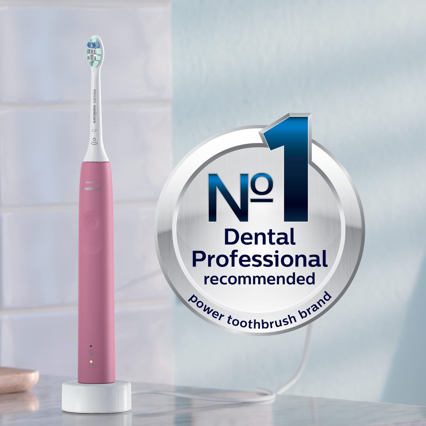Philips Sonicare 4100 Rechargeable Electric Toothbrush, with Pressure Sensor, 2 Intensity Settings, SmarTimer and QuadPacer, 14-Day Battery Life, Deep Pink, Model HX3681/26