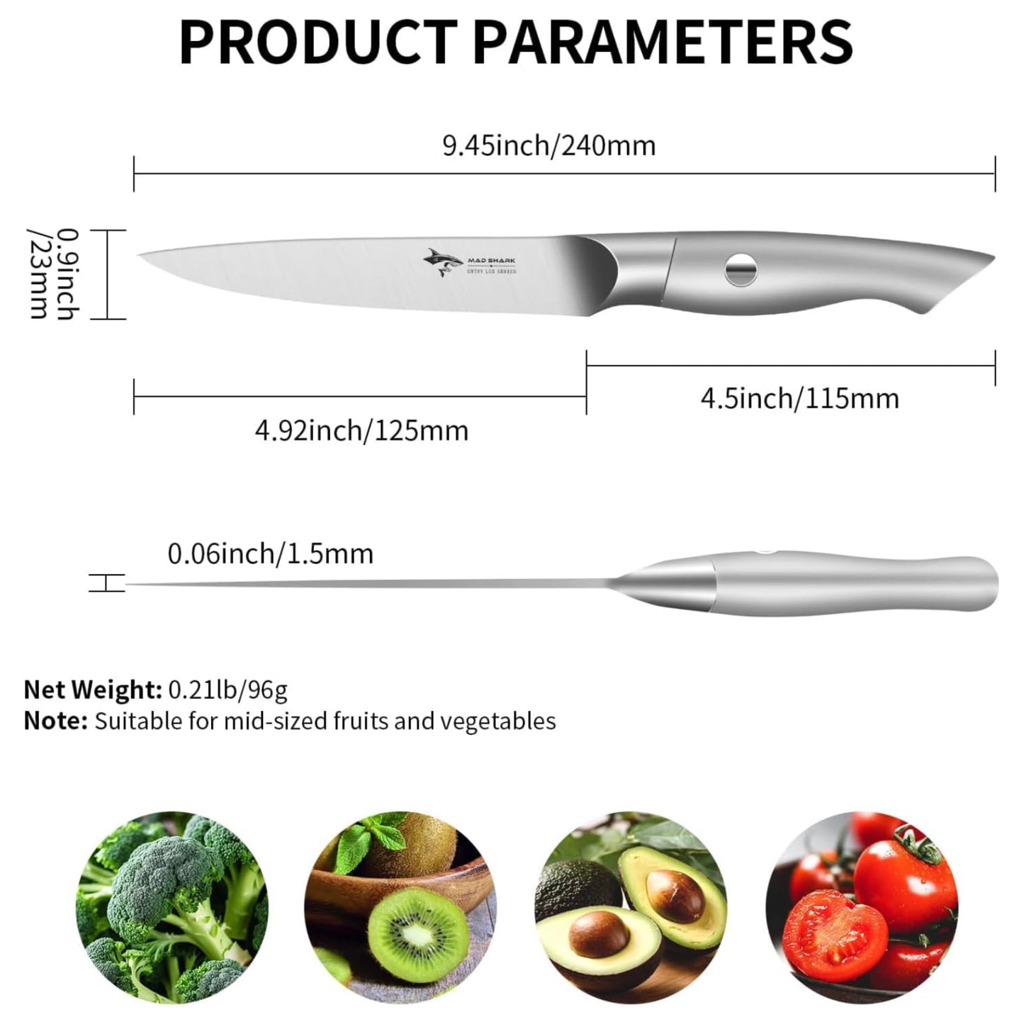 MAD SHARK Paring Knife 5 inch Paring Knives, Small Kitchen Knife, German Stainless Steel Vegetable Knife, Ergonomic Handle Design, Unique Gift for Men/Women