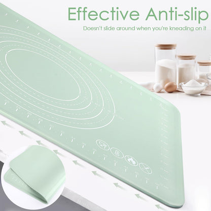 Countertop Silicone Pastry Mat, Non Slip Dough Mat with Measurements and Raised Edges, Food Grade Silicone Baking Mat