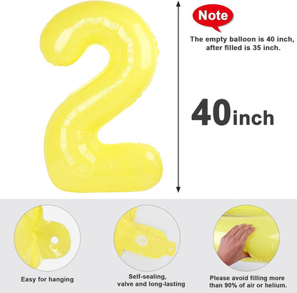 Skiennix 40-Inch Yellow Number Balloons - Perfect for 2nd, 12th, 21st Birthday Celebrations & Events