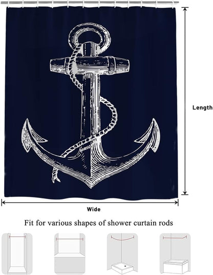 Custom Nautical Navy Blue Anchor Shower Curtain, 70x72 Inch