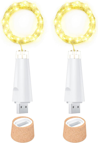 Ceepko 20 2 Pack) USB Bottle Lights Rechargeable Wine Bottle Fairy Lights Cork LED String Lights LEDs Copper Wire