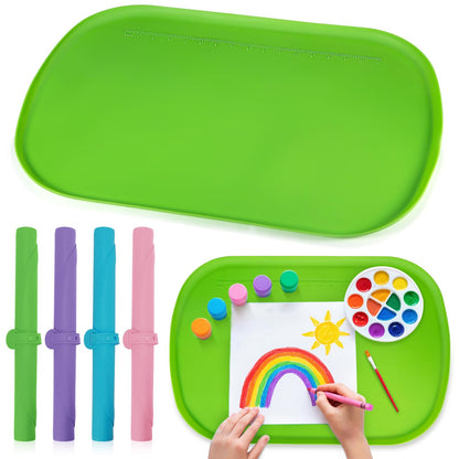 Silicone Art Mats for Kids 24” x 16”, Silicone Craft Mats with Raised Edges, Paint Mats for DIY, Paint, Crafts, Clay, Jewelry-Making (Green)