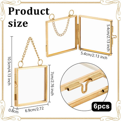 OLYCRAFT 6pcs Gold Mini Glass Hanging Frame 2.1x2.1 Inch Gold Metal Picture Frames Clear Double Glass Floating Frames Hanging Artwork Display Frame for Pressed Flowers Leaf and Artwork