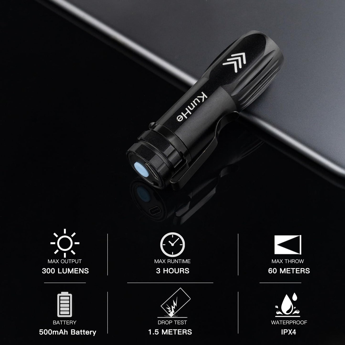 KunHe 5 Pack Small Rechargeable Flashlights Bulk USB-C Mini High Lumen Flashlight Clip-on Portable Pocket Flash Light for EDC Emergency Home Use