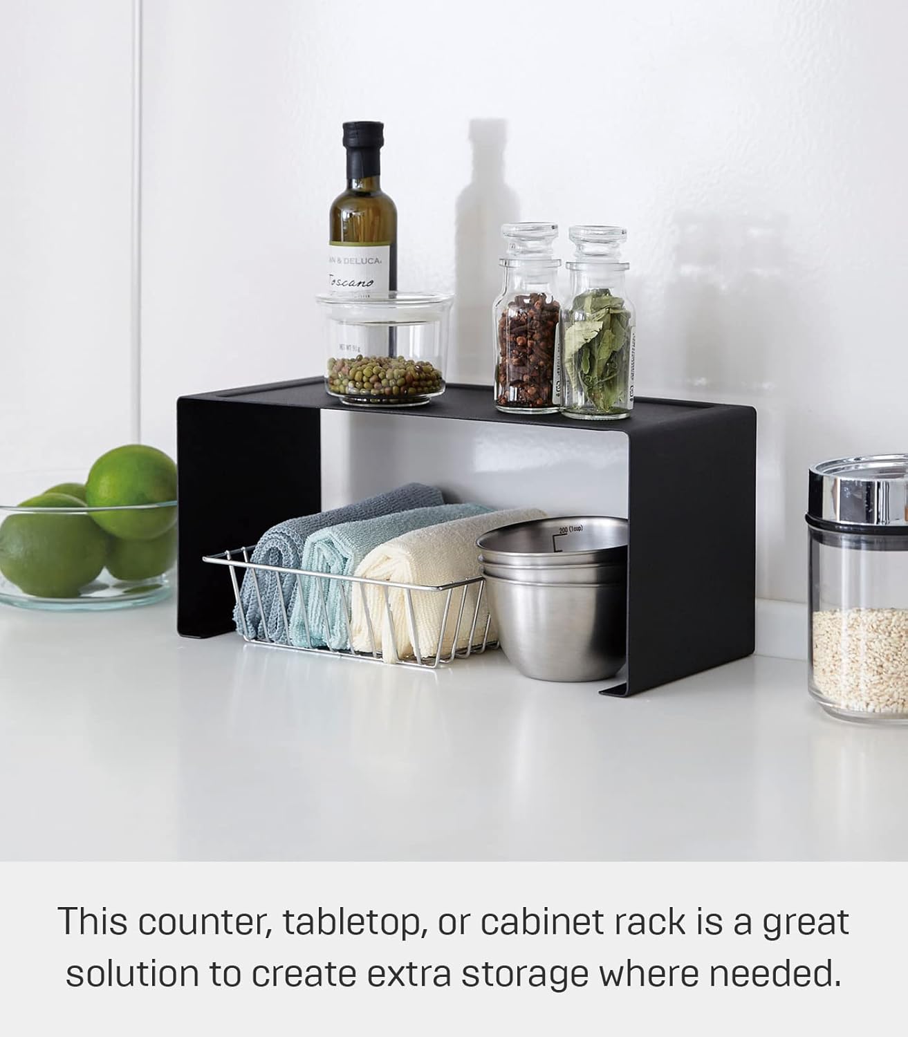 Yamazaki Home Tower Stackable Kitchen Rack - Small Storage Organizer Counter Shelf - Steel
