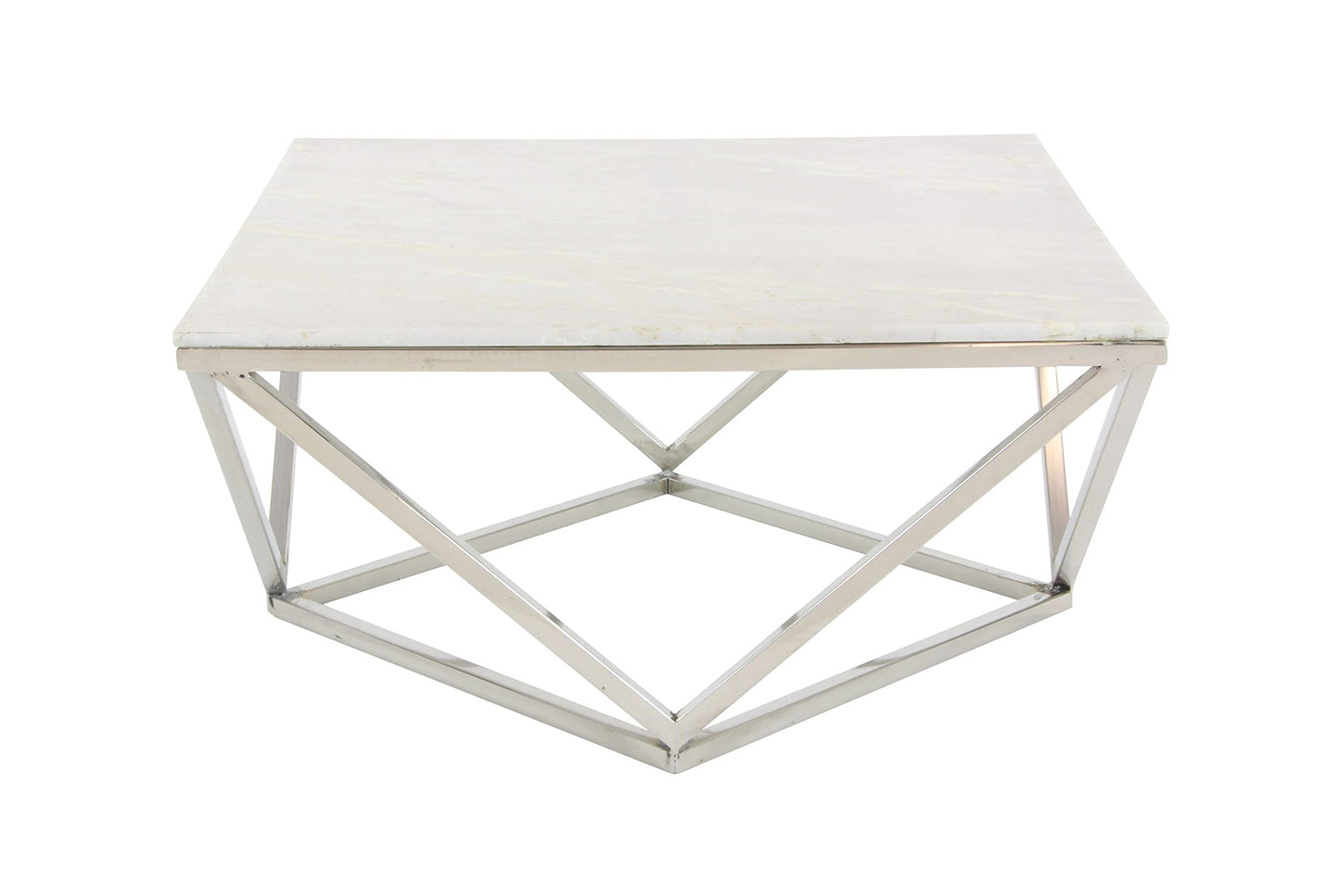 Deco 79 Ceramic Accent Table with Marble Top, 29" x 29" x 18", White