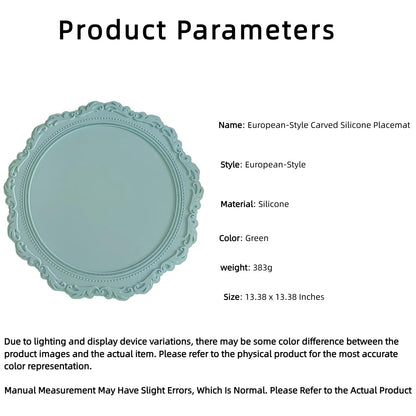 2 Pack Round Silicone Placemats Set, 13.38 Inch Diameter European Style Decorative Table Mats, Heat Resistant Waterproof Non-Slip Easy Clean Dish Mats for Dining Table & Kitchen Counter (Green)