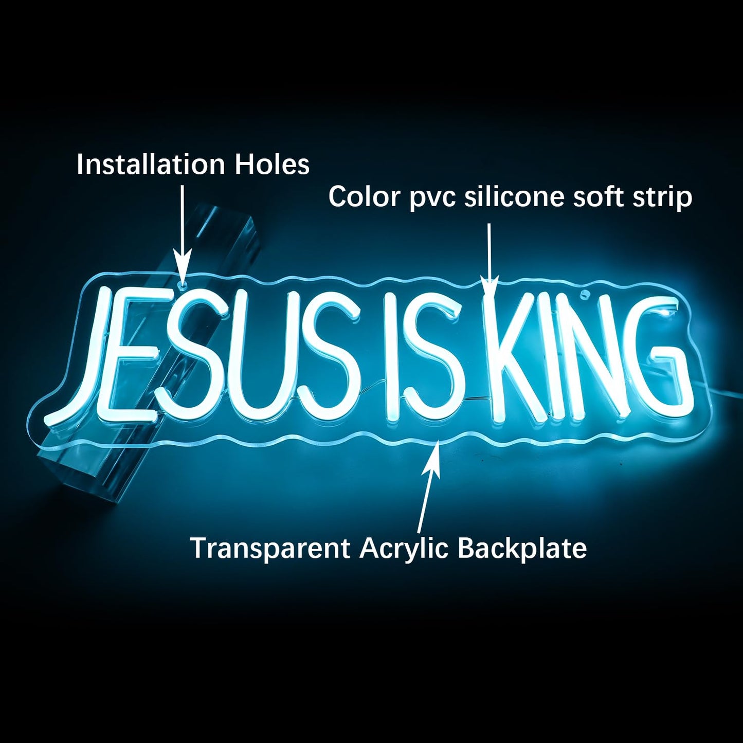 JESUS IS KING" Divine Glow Neon Sign - Scripture LED Wall Art with Adjustable Brightness (15.75"×4.7")