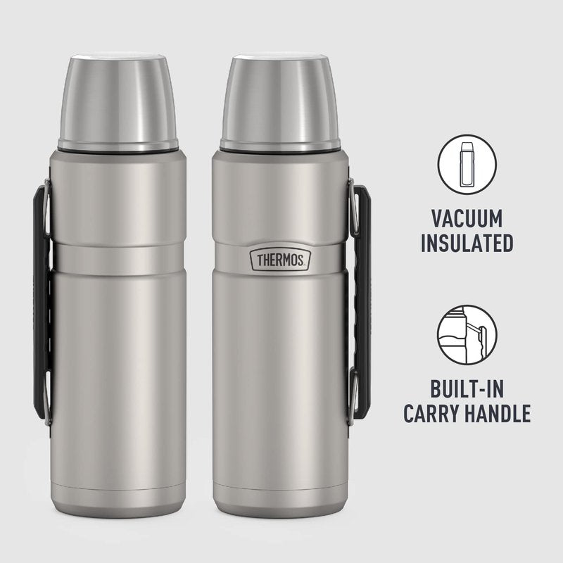 THERMOS Stainless King Vacuum-Insulated Beverage Bottle, 40 Ounce, Matte Steel & Stainless King Vacuum-Insulated Food Jar, 24 Ounce, Midnight Blue