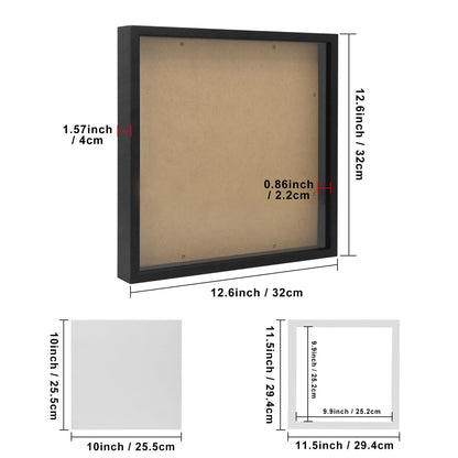 Hodeframe 12.6" x 12.6" T Shirt Frames for Wall Display,Black Wall Mounted Shadow Box Display Case for Jersey,Small Shirt Frame Display Case with Two Mats & Real Glass