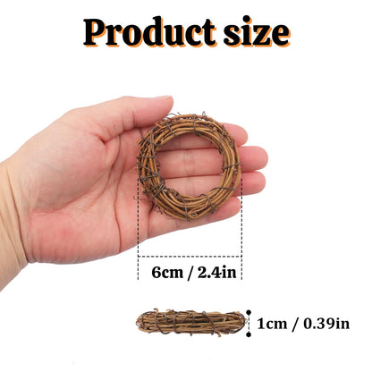 Yiksonyo 70 Pcs 2.4 Inch Natural Grapevine Wreath Set, Natural Rattan Wreath,Hand-Woven 2.4 Inch Vine Branch Wreaths, Perfect for DIY Crafts, Christmas Decorations, and Wedding Supplies