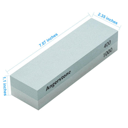 Angerstone Portable Whetstone Knife Sharpening Stone - Outdoor Hunting Knife Sharpener Stone Kit Dual Grit 400/1000 - Pocket Sharpening Stones for Knives with Cowhide Pouch for Bushcraft Camping Field