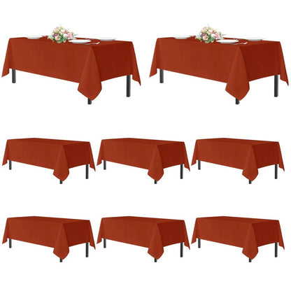 sancua Thanksgiving Tablecloths for 6 Foot Rectangle Tables, 8 Pack Burnt Orange - Washable Polyester Fabric Fall Table Cloth for Holiday Party, Birthday, Banquet Reception, 54x108 Inch Rust