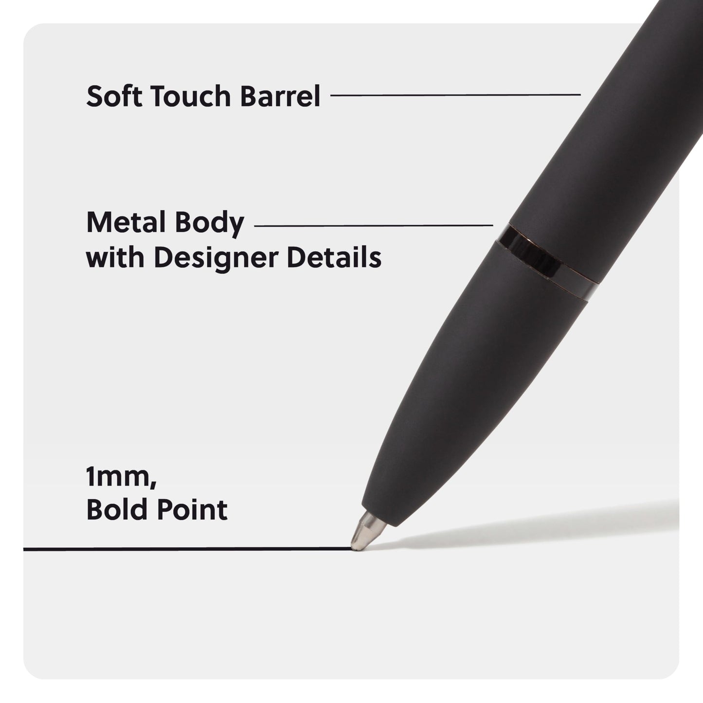 U Brands Midnight Monterey Ballpoint Pens, 4 Count, Black Soft Touch, Painted Black Details, Bold (1.0 mm) Point, Black Ink