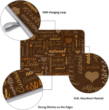 Coffee Dish Drying Mat for Countertops - Quick Dish Drying Mat for Kitchen Counter, 18"x24", Brown