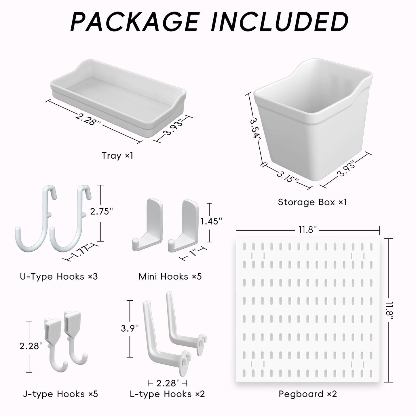 Peg Board Wall Organizer, 2 Pack 11.8 Inch PP Plastic Pegboard Panels, Modular Wall Mount Storage Panel with Hooks and Accessories, Space Saving Heavy Duty Pegboard for Craft Room, Kitchen