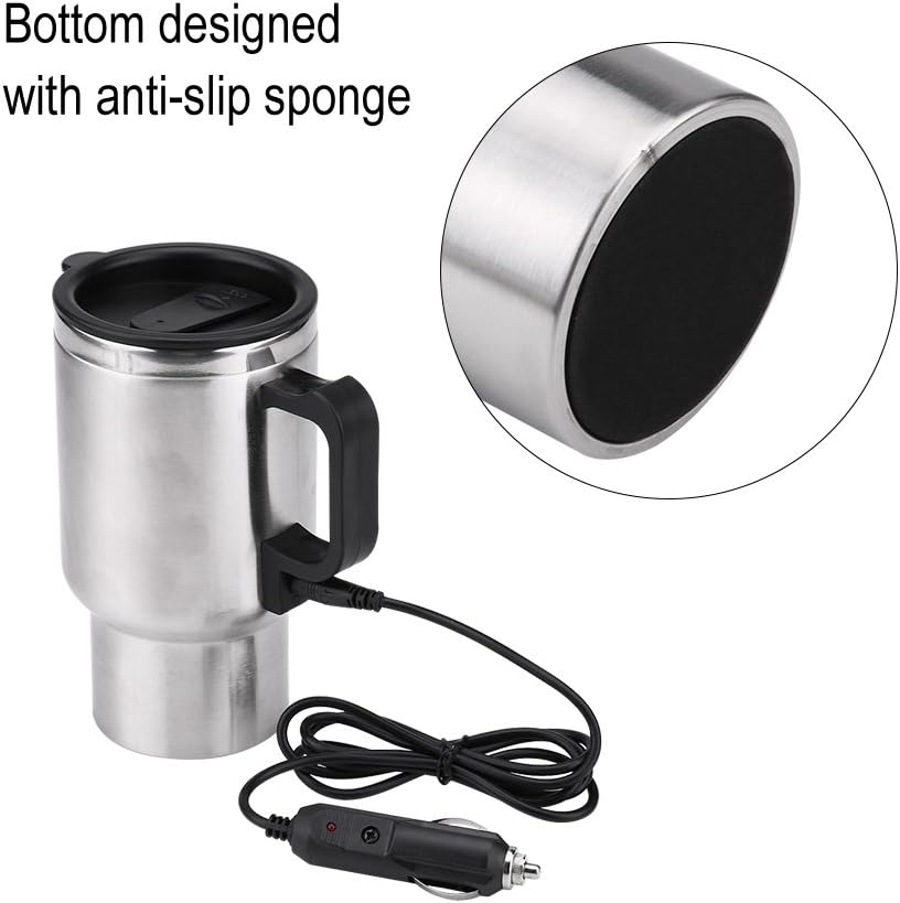 12V Electric Cup for Car, Stainless Steel Travel Heating Cup for Coffee Tea (12V 450ml)