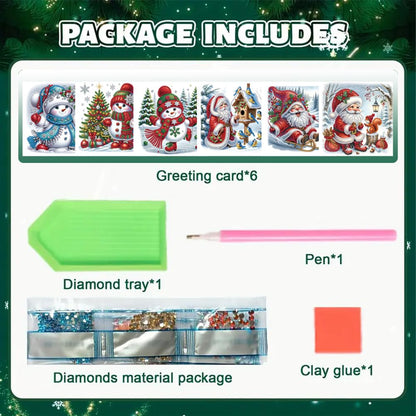 LAKEQUILL 6 PCS Christmas Diamond Art Painting Cards Kit with Envelopes DIY Greeting Card Making Craft for Adults Snowman & Santa Design |Holiday Birthday Gift Idea