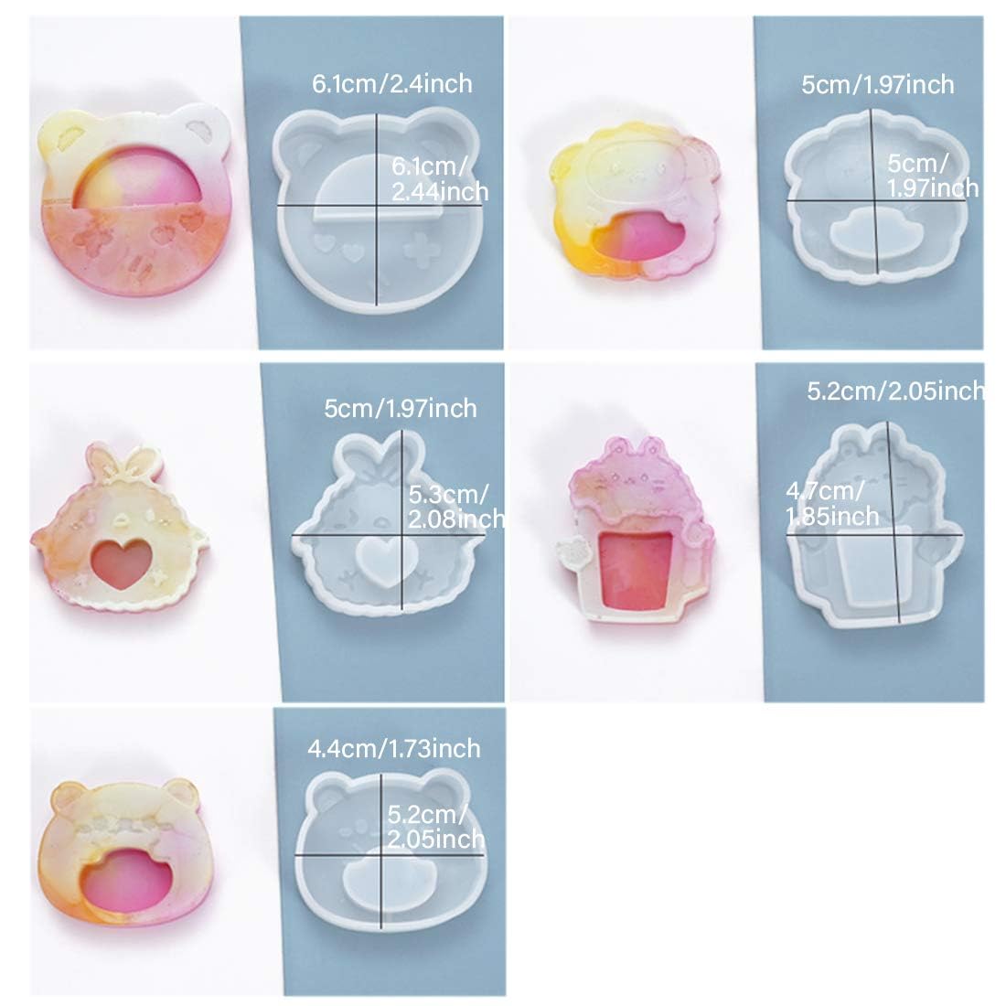 FineInno 10 PCS Kawaii Resin Shaker Mold Animal Resin Molds for Epoxy, with Bear, Lamb,Chick,Beer Mug Shape Molds for Pendant Art Craft DIY