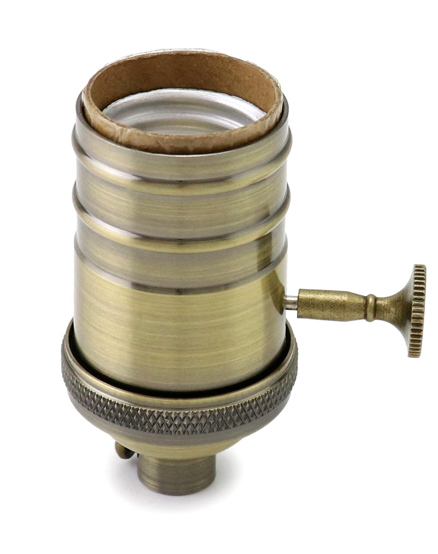 QWORK E26/E27 Lamp Socket, On/Off Vintage Rotary Turn Knob, Antique Brass Tabletop Incandescent Lamp Base Repair Kit with Switch Knob, Set of 2