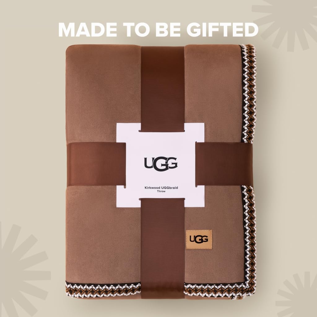 UGG Braid Reversible Throw Blanket – Ultra Soft Throw with Faux Suede and UGGFluff, Cozy Accent for Bedroom or Living Room Decor, Birthday Gifts for Women (Brown, Throw - 50" x 70")