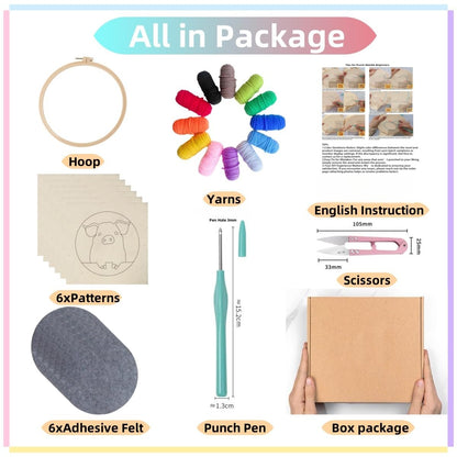 6PCS Punch Needle Coaster Kit Chick Roosters Easy for Beginners Stress Relief Craft Set with Hoop Yarn & Patterns DIY Embroidery Mug Rug Kit for Adults Kids Home Decor-2