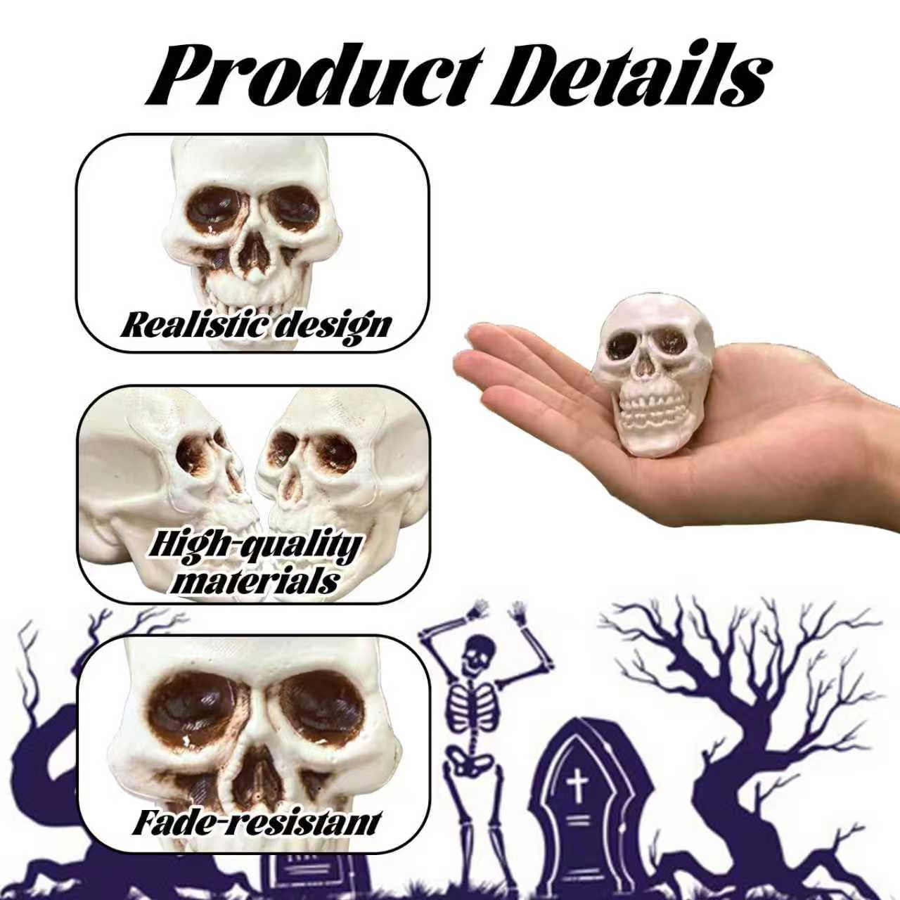 Zonlianxin Realistic Small Skeleton Heads 10pcs, Spooky Plastic Skulls for Halloween Decorations, Haunted House Props, Garden & Party Table Decor