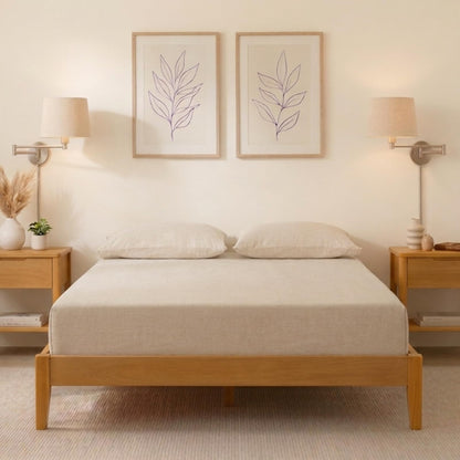 NATLE & CO Woodmere Premium Queen Bed Frame, Solid Wood Platform Bed, Wood Slat Support, Tapered Solid Wood Legs, No Box Spring Needed, Mid-Century Modern Style, Easy Assembly (Honey)