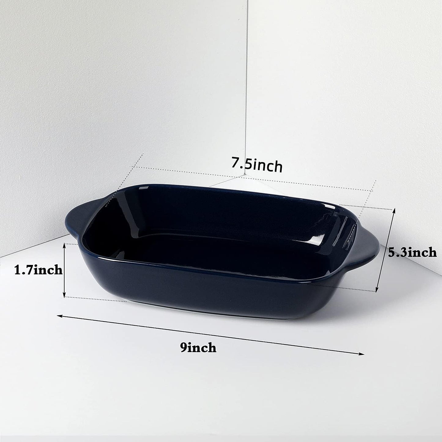 LEETOYI 2-Piece Ceramic Small Baking Dish, Porcelain Rectangular Bakeware with Double Handle, 7.5"×5" for Cooking and