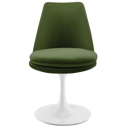 Modway Lippa Velvet Swivel Dining Side Chair in White Moss Green - Armless Accent Chair with Stain-Resistant Performance Velvet Upholstery - 360° Rotating Office Chair