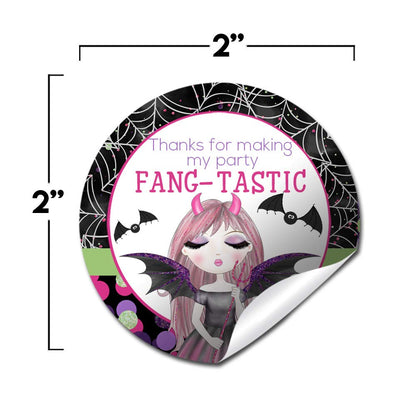 Fang-Tastic Vampire Girl Halloween Birthday Thank You Sticker Labels for Girls, 40 2" Party Circle Stickers by AmandaCreation, Great for Party Favors, Envelope Seals & Goodie Bags