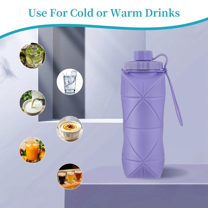 YCTMALL Silicone Collapsible Water Bottles,Lightweight Reusable Leakproof For Traveling Camping Hiking Cycling Sports Outdoor,Foldable Portable Travel Water Bottle 600ML Dark Grey And Purple 2Pack.