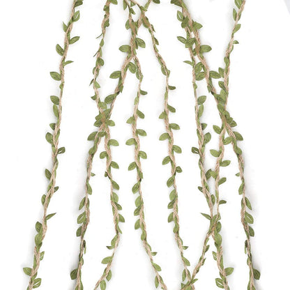 Tenn Well Burlap Leaf Ribbon, 132Feet 5mm Jute Twine Vine with Artificial Leaves for Crafts, Wedding, Jungle Party Decor (2PCS x 66Feet)