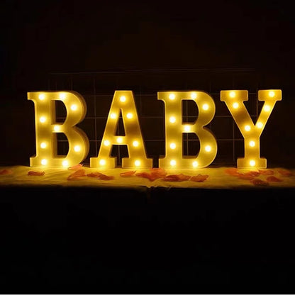 ZUOKEMY 4 LED Baby Marquee Logo Light, Warm White Glowing Letters Perfect for Baby Shower Party, Birthday Party, Home Bedroom Nursery Table Wall Decor