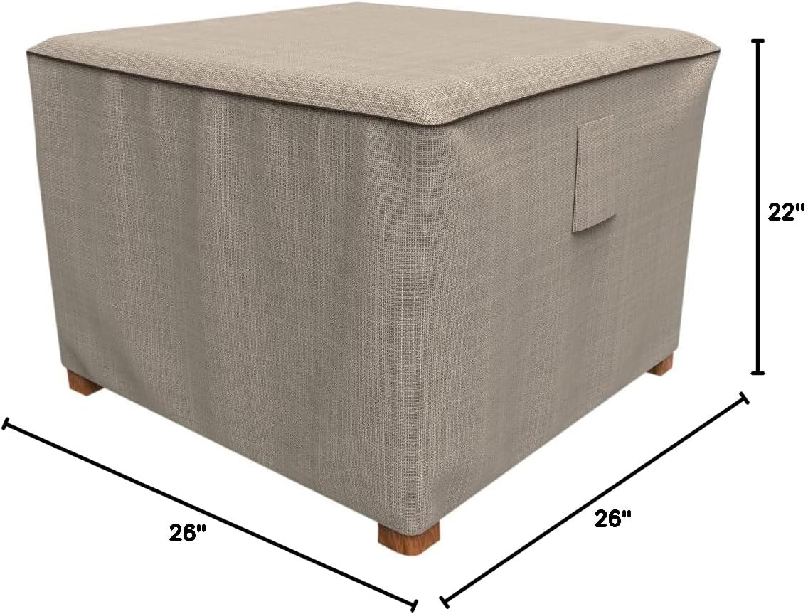 P4A06PM1 Budge English Garden Square Patio Table / Ottoman Cover Heavy Duty and Waterproof, Medium, Tan Tweed