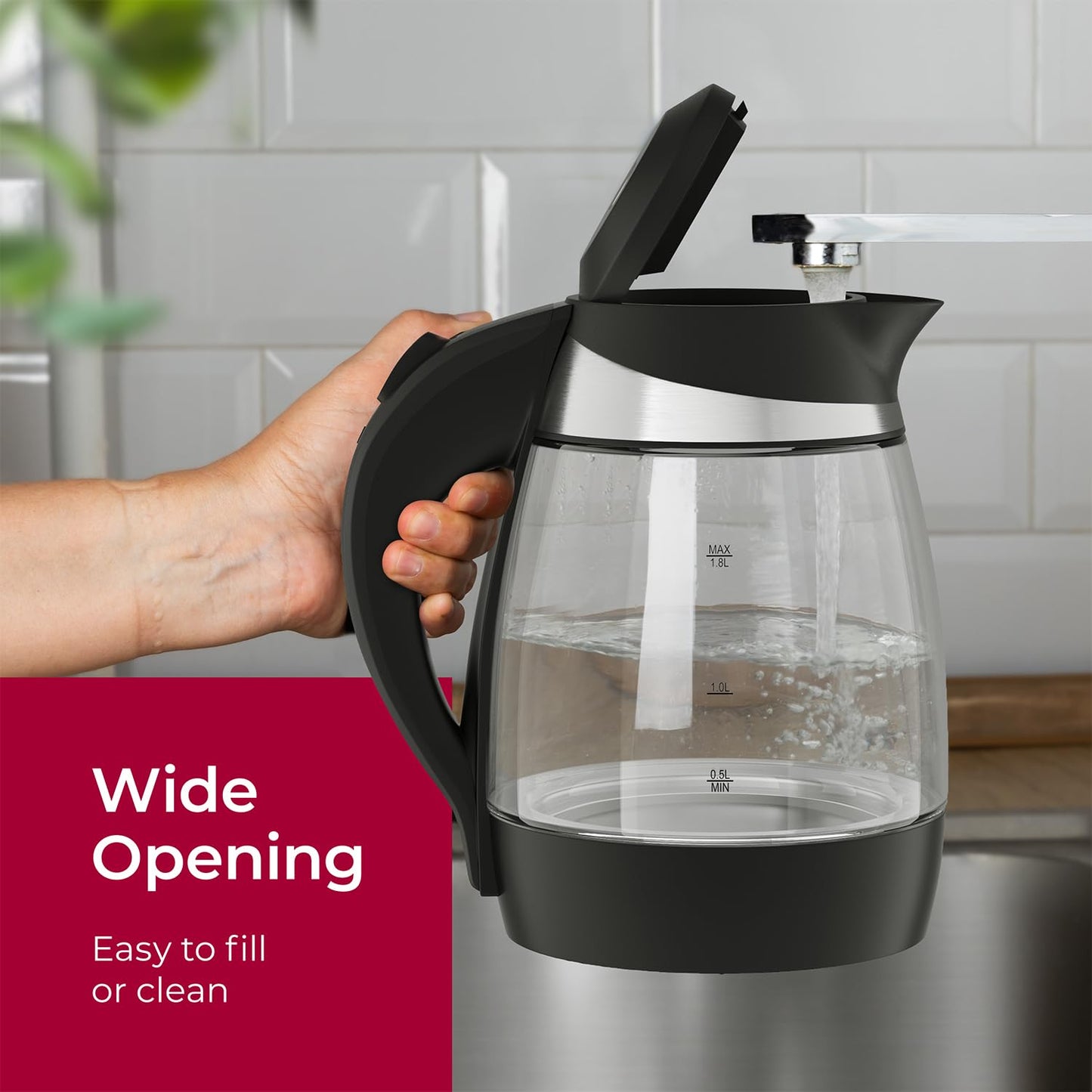 Mueller Living Electric Kettle, Electric Tea Kettle for Boiling Water, 1500W SpeedBoil with Automatic Shutoff, 1.8L Cordless with LED Light, Borosilicate Glass Tea Kettle Pot Water Heater, BPA Free