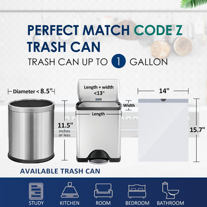 1 Gallon 100 Counts Mini Strong Drawstring Trash Bags Garbage Bags by RayPard, fit 3-4 Liter Small Trash Can, Tiny Waste Basket Liners for Home Office Bathroom Bedroom Car, White
