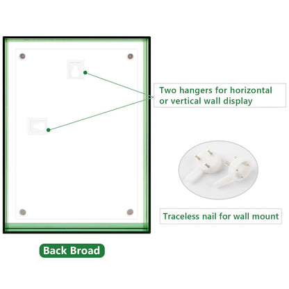 5x7 Acrylic Picture Frame Green - Clear Floating Photo Frames for 5 x 7 Inches Art Print - Individual for Tabletop Display - With Hangers for Wall Mount Horizontal or Vertical - 1 Pack