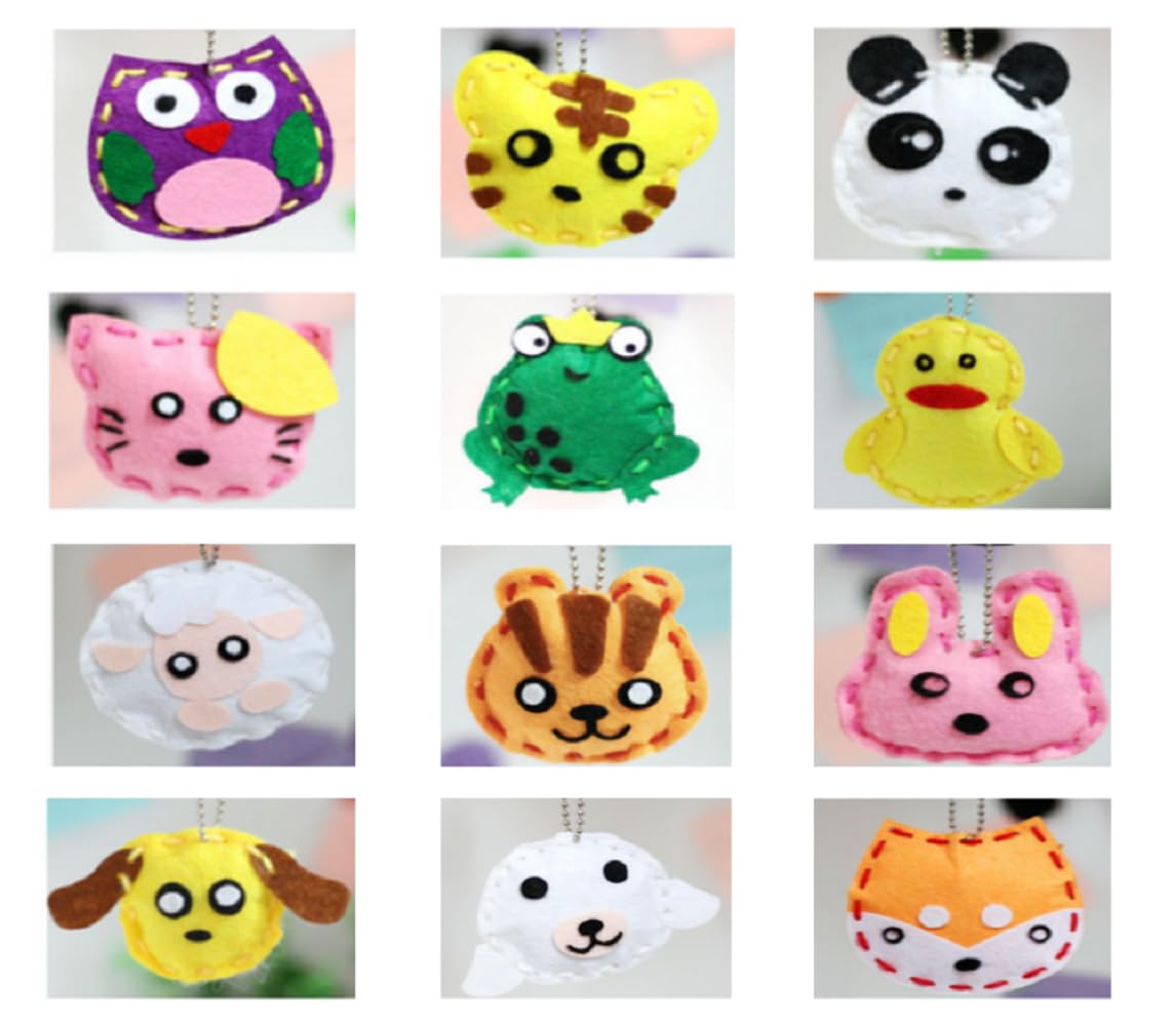 Adam Victor Kids DIY- First Sewing Kit for Kids, Learn to Sew DIY Craft Kits, Lovely Animals Style- Frog, Owl, Fox, Cat, Rabbit, Dog, Duck, Elk, Sheep, Sloth, Panda and Tiger, Ages 12+(12PCS)